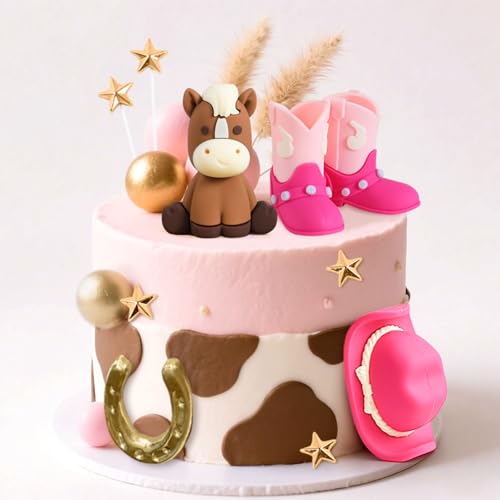 JeVenis Pony Cowgirl Cake Topper Cowboy Western Cake Decorations Cowgirl Hat Birthday Cake Topper Cowgirl Boots Cow Balls Cake Decoration by JeVenis - Image 6