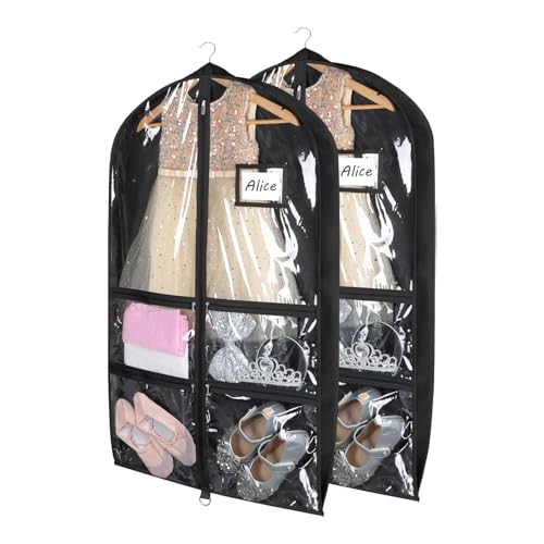 Dance Costume Garment Bags, Clear PVC Garment Bag for Dance Competitions, with 4 Medium Clear Zipper Pockets | ID Pocket