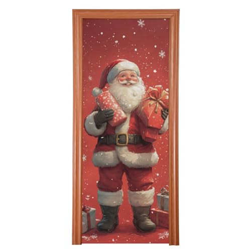 FLildon Christmas Santa Claus Smiling Door Cover Decoration, Party Accessory Porch Decor for Festive Ornament Room Door Covers 36 x 98 Inch