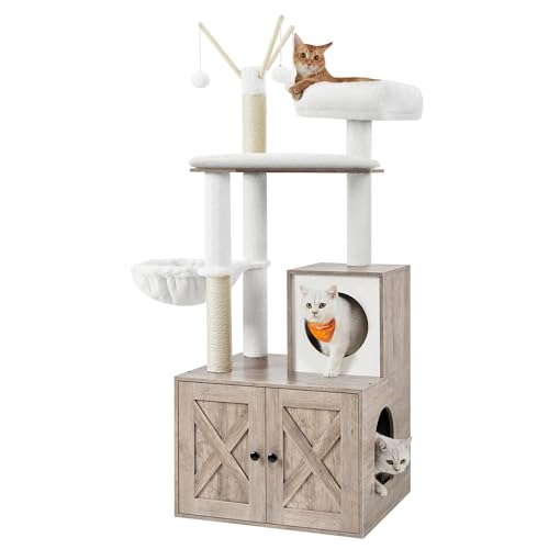 Feandrea Cat Tree with Litter Box Enclosure, 59-Inch...