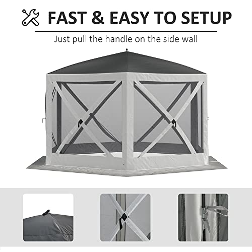 Outsunny 12' x 12' Hexagon Automatic Pop Up Screen Tents Camping Shelter Picnic Canopy Outdoor Sun Shade w/Mesh Sidewalls and Carry Bag Grey image 4