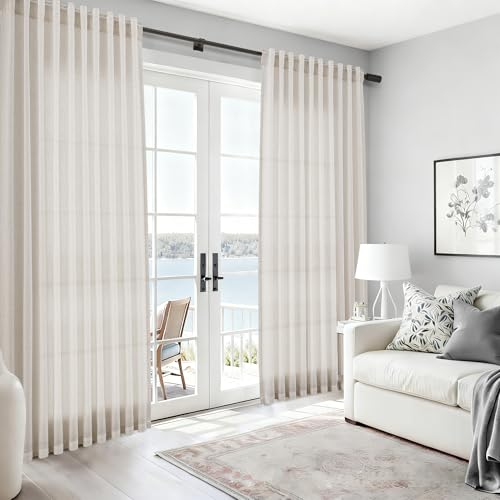 Image of Linen Curtains 63 Inch Long for Living Room Back Tab Pearl White
