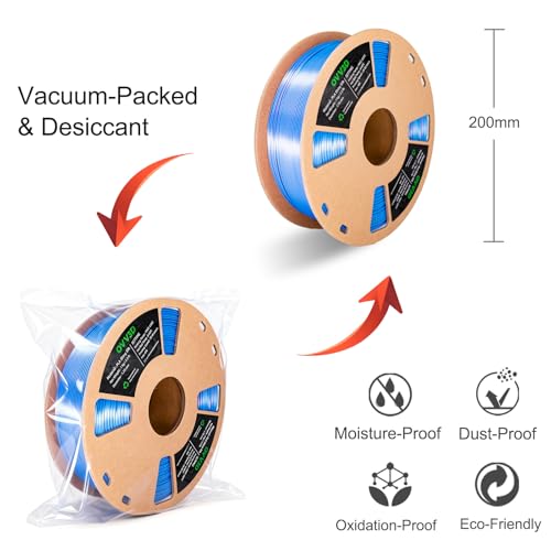 Image of OVV3D PLA Filament 1.75mm, Silk PLA Dual Color Filament, Sky Blue and Rose Red Coextrusion Filament, Multi Color Change 3D Printing Materials + /-0.02mm, 1kg /2.2lb