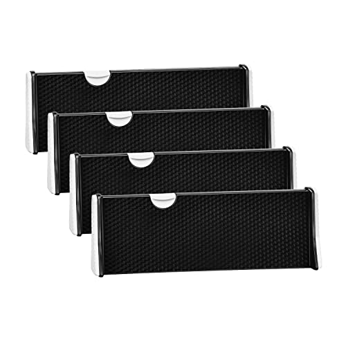 Image of JONYJ Drawer Dividers Organizer 4 Pack, Adjustable Separators 4" High Expandable from 11-17" for Bedroom, Bathroom, Closet,Clothing, Office, Kitchen Storage, Strong Secure Hold, Foam Ends（Black）