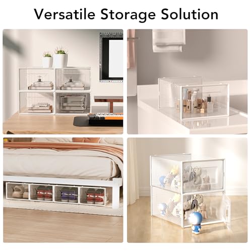 Foluck X-Large Shoe Storage Box, 15 Pack Clear Plastic Stackable Shoe Organizer for Closet, Interlocking Design Shoe Container Bins for Sneakers, Foldable Shoe Rack with Lids, White by Foluck - Used condition - Image 7