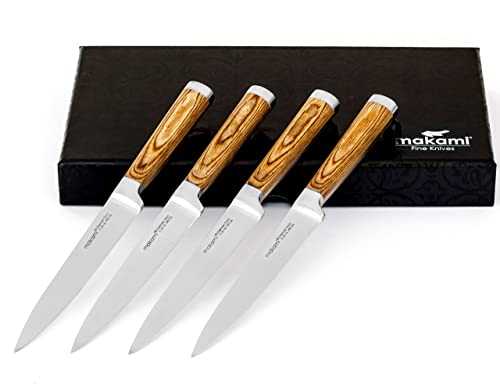 makami Set de 4 Premium Pur Couteaux à Steak avec Manche en Bois Pakka
