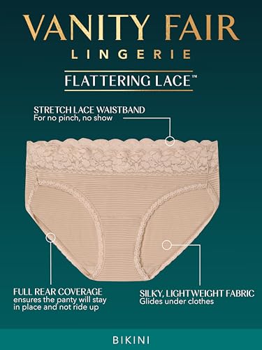 Vanity Fair Women's Flattering Lace Panties: Lightweight & Silky with Superior Stretch, 3 Pack-Neutral, 74