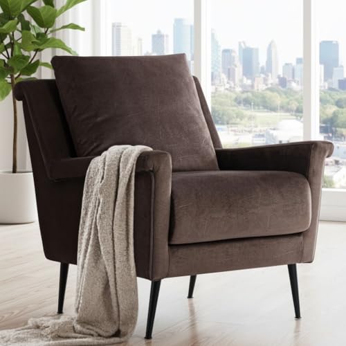 Image of Lakdi The Furniture Luxury Velvet Upholstered Lounge Chair with Soft Padded Cushion & Black Metal Legs, Mid-Century Modern Sofa Chair | 5 Years Warranty | Free Assembly - 15185260