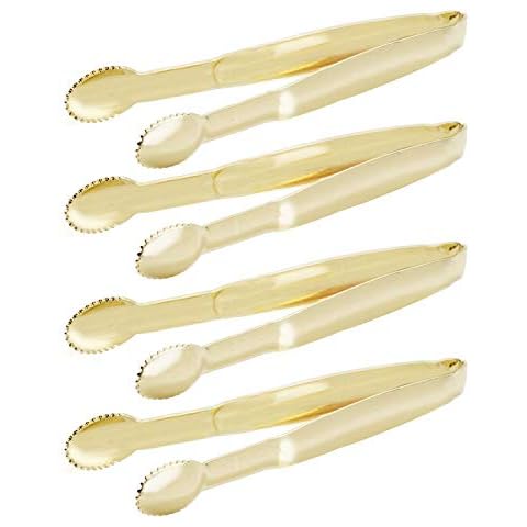 HINMAY Mini Serving Tongs 5 Inches Appetizer Tongs, Set of 4 (Gold) Cover