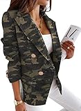 futurino Women's Casual Blazer Front Open Long Sleeve Double Breasted Fashion Print Suit Camouflage