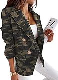 futurino Women's Casual Suit Jacket Front Lapel Long Sleeve Double Breasted Fashion Printed Crushed Flower Suit Camouflage