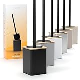 SAVEGA   Brosse WC en Silicone Noire avec Bambou   Balayette Toilettes Design avec Support en Acier INOX et Couvercle Anti Gouttes