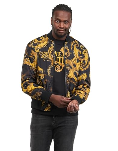 Versace Jeans Couture Baroque Print Bomber Jacket in Black & Gold