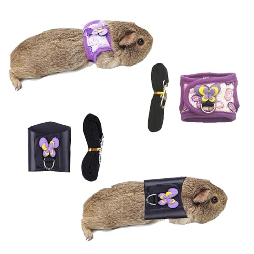 Image of 2 Pack Guinea Pig Harness and Leash, Adjustable Anti-Escape Vest for Guinea Pigs, Rats, Ferrets, Chinchillas,Lizards, Squirrels, Comfortable Harnesses for Outdoor Walking(Purple*Black,S)