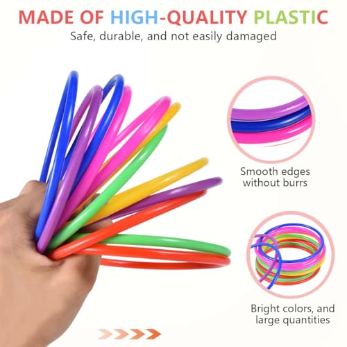 OBTANIM 12 Pcs Plastic Ring Toss Game for Kids and Outdoor Toss Rings for Speed and Agility Practice Games, Random Colors