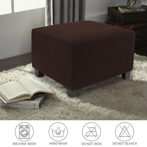 Image of NeColorLife Stretch Ottoman Cover Square Oversized Soft Knitted Jacquard Thick Covers for Large Square Ottoman Storage Stool Furniture Protector Brown X-Large