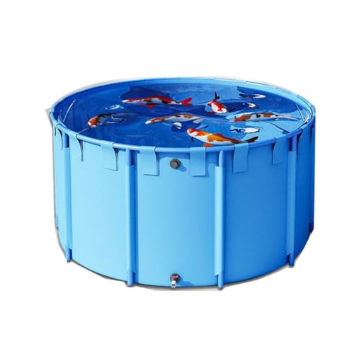 Piscina de marco redondo para niños, fácil de instalar, 1,5 x 1,2 m, estanque de lona azul con soporte de metal, ideal para recolección de agua de lluvia y diversión al aire libre