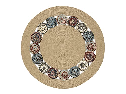 ENGLISH HOME Jute Teppich Rund Boho und Ethno Look für Wohnzimmer, Schlafzimmer, Ankleidezimmer, im Flur oder Esszimmer - Dekorativer Juteteppich 90 cm Mehrfarbig Cover