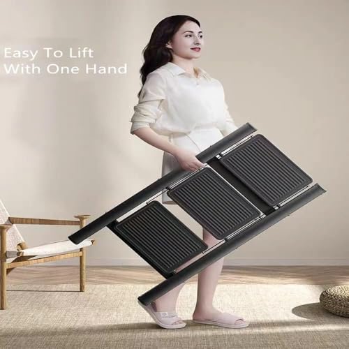 Image of Portable 3 Step Ladder Folding Step Stool for Home Kitchen Office Library, Lightweight Heavy Duty Steel Frame, Anti-Slip Wide Pedals, Easy Storage, Modern Black (1Pcs)