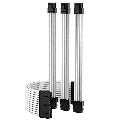 Funtin Custom Mod PSU ummanteltes Kabel, UL1015 18AWG weiß geflochten ATX EPS PCI-E Netzteil Kabel Verlängerungsset mit Kämmen für CPU GPU Netzteil Einheit 30 cm (Silber) Cover