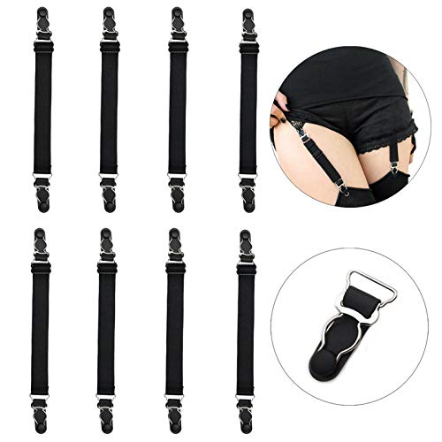 Adjustable Stocking Clip Elastic Double-Way Thigh High Suspenders Duckbill Buckle Non-Slip Garter Socks Belt Fastener Straps Shirt Holder Locking Clamps For Sexy Women 8 Pcs #TOP5