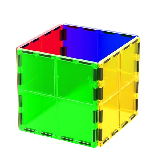 PicassoTiles 4pcs Magnetic Building Block Large Square Shape Magnet Tiles Construction Toy STEM Learning Kit Educational Playset Playboard Pretend Play Stacking Blocks Child Brain Development PTE09