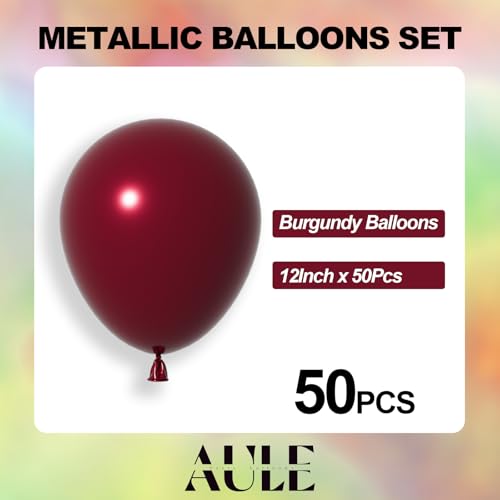 Image of AULE 50Pcs Metallic 12 Inch Burgundy Maroon Latex Balloons | Maroon Shiny Balloon Helium Thicken Party Decoration for Wedding Birthday Graduation Carnival
