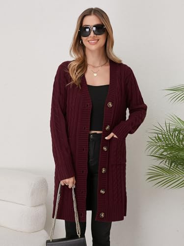 Image of Womens Cardigan Sweaters Cable Knit Sweater 2026 Fall Winter Chunky Open Front Button Down Coats with Pockets