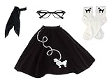 Hip Hop 50s Shop Adult 4 Piece Poodle Skirt Costume Set Black and White 3XLarge/4XLarge