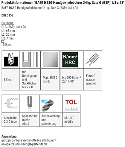 BAER HSSG Hand Tap 2-Piece Set G (BSP) 1/8 x 28 Pipe Thread | Hand Tap Set | Pipe Thread Cutter | Tap Set - Image 3
