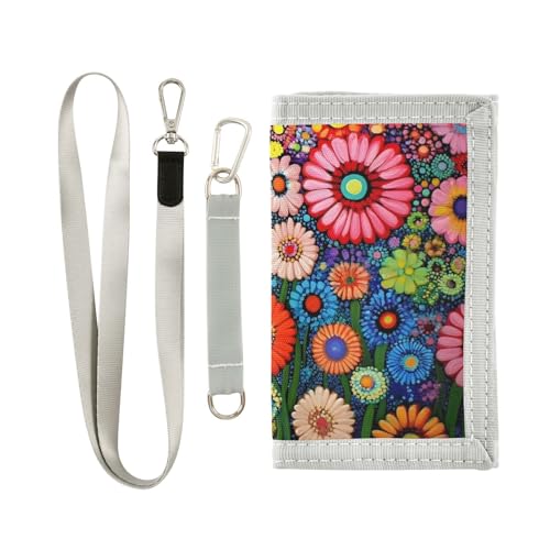 FOLIOSA Colored Flowers Kids Wallet for Boys Girls Youth, Compact Fabric 4.9×2.9 in