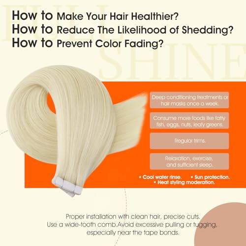 Image of Full Shine Long Injection Tape in Hair Extensions Human Hair Color 60 Blonde Insert Tape Extensions 22Inch Injected 50Gram Machine Remy Seamless Invisible 20Pcs for Party Add Length