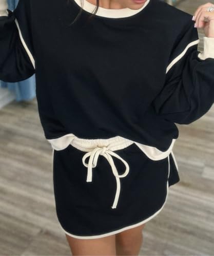 ELFTOWN Women's Casual Fall Sweatshirts Short Skorts Set 2 Piece Outfit Tracksuits Skirt Top Matching Set2