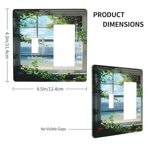 Decorative Outlet Covers Window Beach Seascape View Green Leaves 2 Gang 1 Gang Wall Plate Cover Single Toggle Rocker Combo Light Switch Cover Plate Face Plate for Bathroom Decor