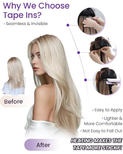 Image of LaaVoo Tape in Hair Extensions Human Hair Blonde 24 Inch Tapes in Extensions Platinum Blonde Hair Extension Tape ins Real Human Hair 40pcs 100g