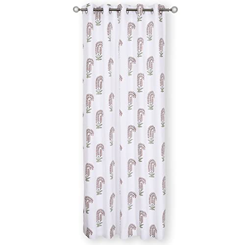 Image of Homestan 100% Cotton Block Print Long Door Curtains 9 Feet Long Set of 1 with Stainless Steel Grommets for Home Decor (9 X 4.5 Feet, Brown)