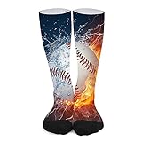 Socks for Men and Women Baseball Ball in Fire And Water Unisex Casual Leisure Sport Socks 40 cm/15.7 inch