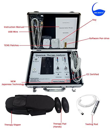 ARG Arogya 30G Quantum Body Analyzer Therapy Machine for Full Body Checkup Latest Japanese Technology Comes with Rod, Slipper, Ball or Patches 4 Modes Tens Therapy Generate 55 Reports (Women, Men, Children) Work in Windows 10