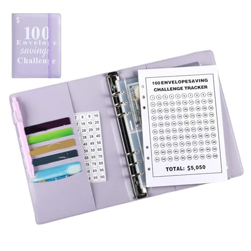 Generic 100日間エンベロープチャレンジ バインダー A5サイズ ? 予算管理ブック 現金封筒付き 貯蓄トラッカーで簡単節約、家族での利用やプレゼントに最適 (紫)