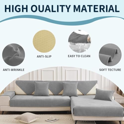 DUJUIKE Sofa Überzug 1/2/3/4 Sitzer, Chenille Sofaüberwurf, Ecksofabezug, L-Form Sofabezug, Katzensofa-Schutz, Knitter- und Kratzfest, Waschbar, rutschfest für U Form Sektionssofa(Grau,70x180cm)