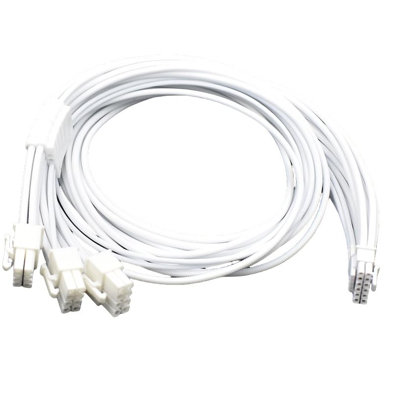 50cm All-White Modular Power Supply 3*PCI-E & CPU 8P Port to 16-pin (12+4 12V PCIE5.0 Adapter Sleeve Cable with Comb