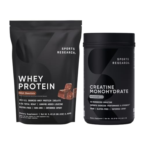 Image of Sports Research Recovery Matrix - Dutch Chocolate Whey Protein Powder (5.42 LB) and Creatine Monohydrate (2.2 LB) Bundle