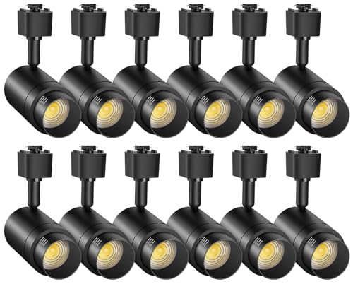 TuyuBEE Zoomable J Type Track Lighting Heads Dimmable Track Light Heads LED Track Lighting Fixtures Ceiling Spot Light J Style Track Heads for J Type Rails - Black CRI90 12W 12 Pack 3000K