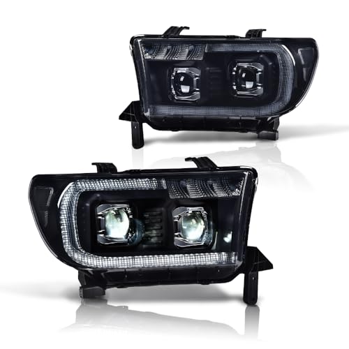 Image of GRAND ORANGE LED Headlight Assembly Assemblies Compatible with Toyota Tundra 2007-2013 /Fit Toyota Sequoia 2008-2017 Driver & Passenger Side Smoke lens Headlamps TO2502171 811500C051