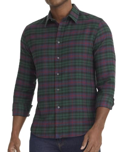 UNTUCKit Flannel Moncayo Shirt - Untucked Shirt for Men, Long Sleeve, Green Plaid, X-Large, Slim Fit