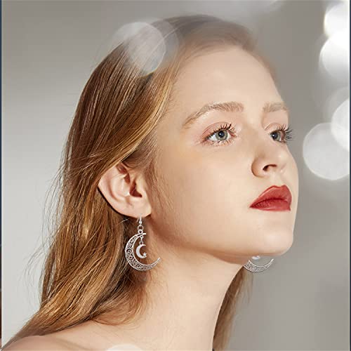 Handmade Unique Vintage Silver Boho Star Moon Drop Dangle Earrings Bohemian Moon Crescent Hook Earrings for Women Statement Jewelry Gifts3