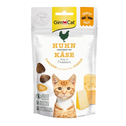 GimCat Crunchy Snacks Poulet avec Fromage - Friandise pour Chat croustillante et Riche en protéines - 1 Sachet (1 x 50 g)