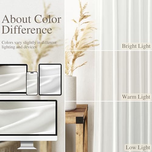 Image of Linen Off White Curtains 120 inch Extra Long for Living Room Back Tab Light Filtering Semi Sheer Drapes Modern Farmhouse Coastal Decor Cotton Textured Curtain for Floor to Ceiling Window 10 FT