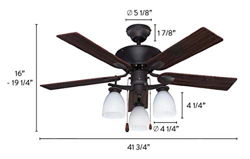 Canarm CF42NEW5ORB New Yorker Dual Mount 42-Inch Ceiling Fan with Flat Opal Light Kit and 5 Reversible Blades, Oil Rubbed Bronze - Thumbnail 5