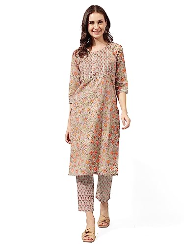 Image of MIRCHI FASHION Pure Cotton Straight Kurta Set for Women with Pant | Printed Kurta Pant Set | Ethnic Office Wear Kurta Set with Trouser